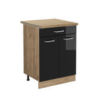 KÜCHENUNTERSCHRANK R-Line Schwarz Hochglanz 60 cm mit Schublade AP Eiche - Honigeiche/Schwarz Hochglanz, Holzwerkstoff (60/81.6/60cm) - Vicco