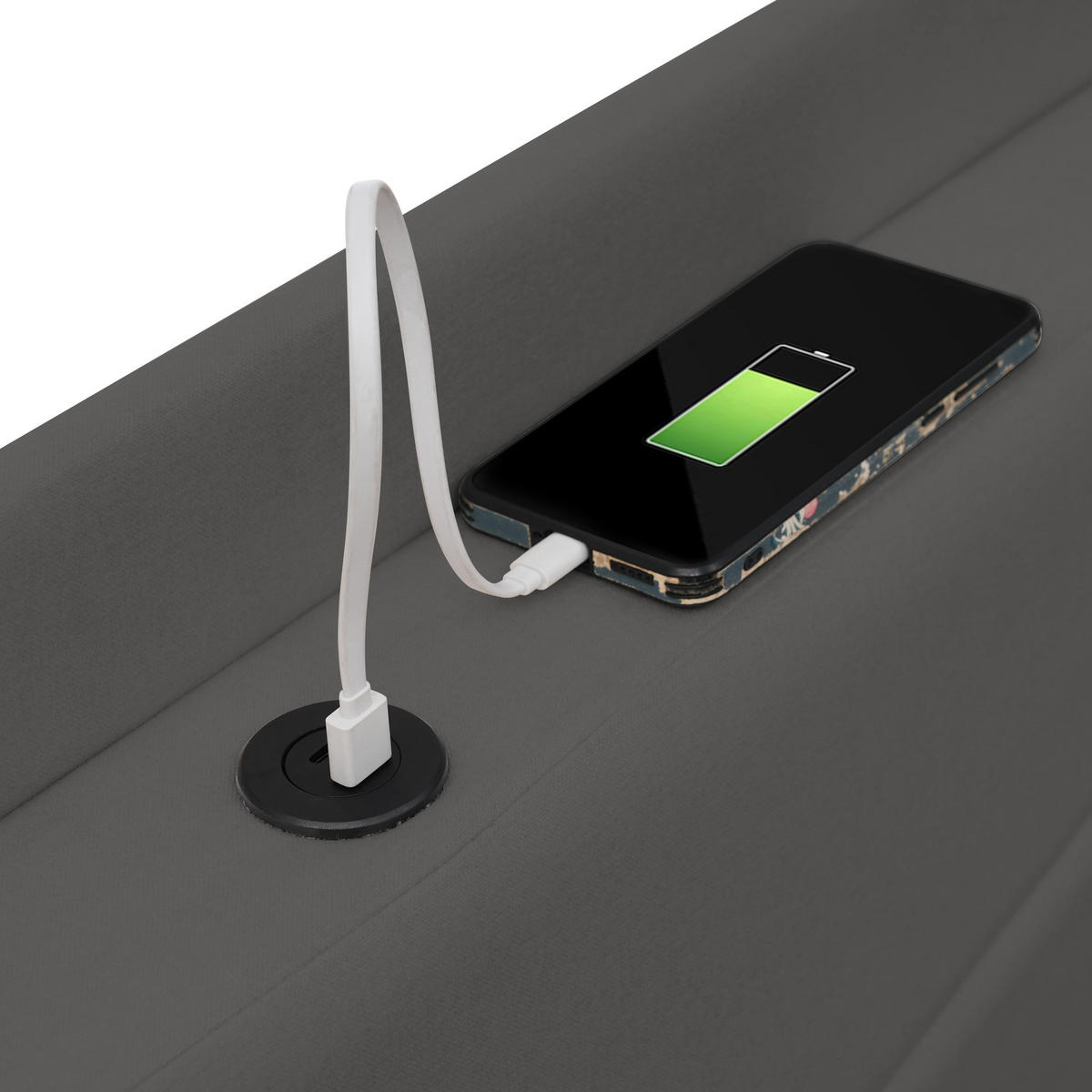 STAURAUMBETT 90/200 cm DE-00036, in Grau, USB Typ-C Ladefunktion und Bettkasten - Grau, Metall (90/200cm) - ComfortXL