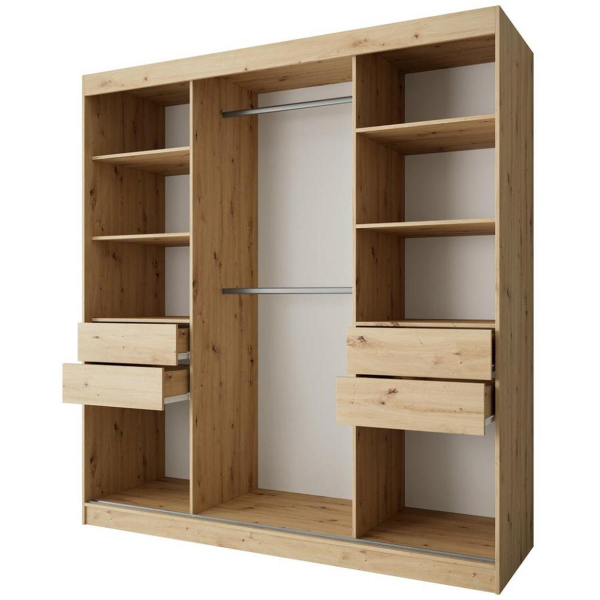 SCHWEBETÜRENSCHRANK Nela II 200/216/61 eiche Artisan mit Schubladen - Eiche Artisan/Grau, Holzwerkstoff (200/216/61cm) - Beautysofa