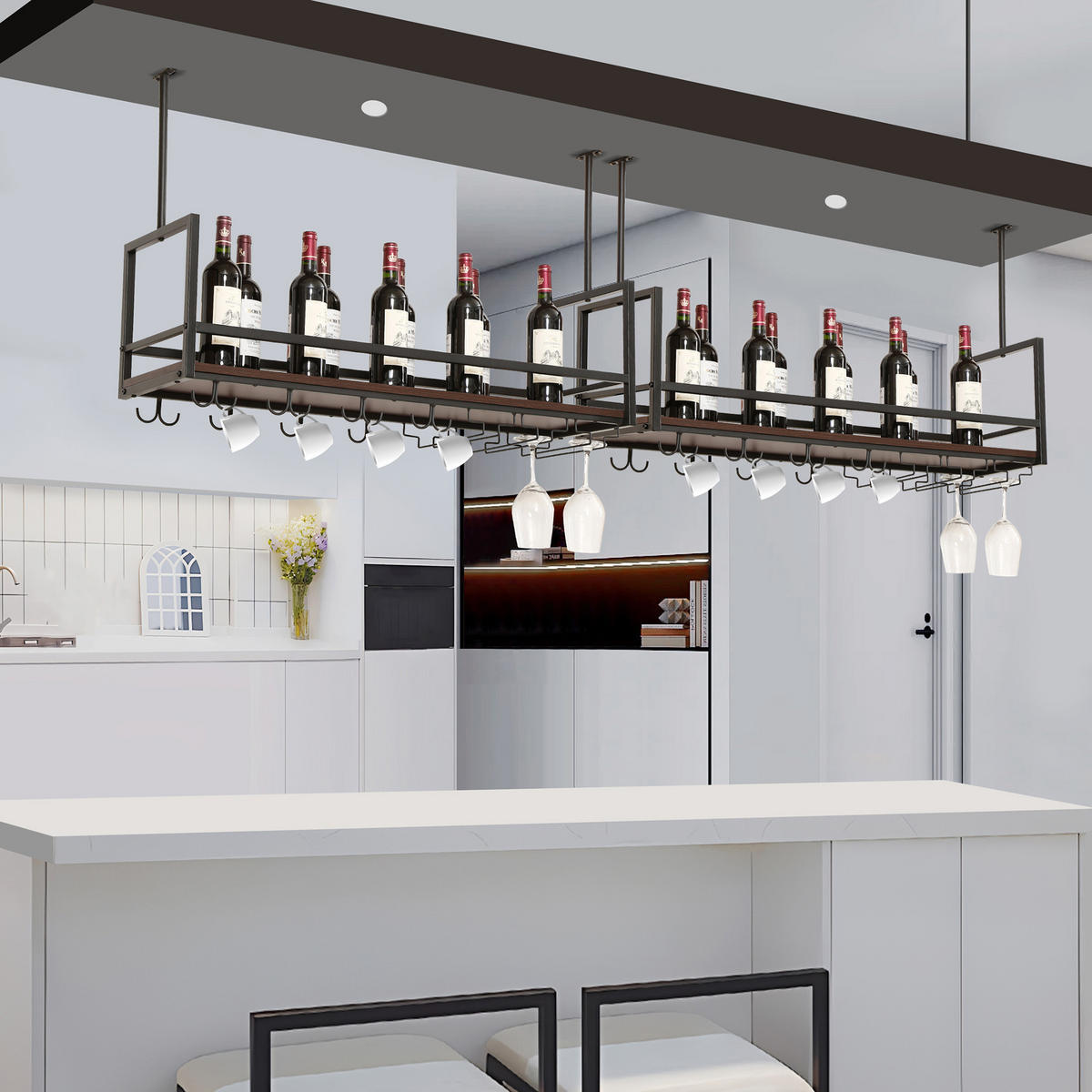 VINNÝ REGÁL Borejle - černá/barva vlašského ořechu, kov/kompozitní dřevo (100/64.5/30cm) - [en.casa]