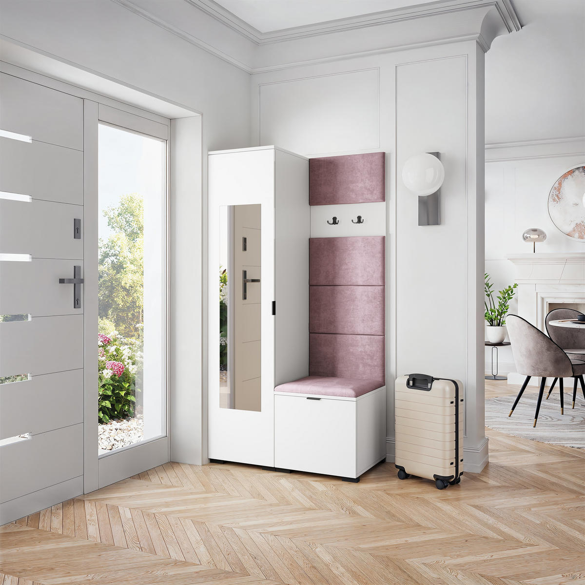 GARDEROBENSCHRANK VIRA 95/181/51 cm Modern Garderobe-Set Weiß - Lila/Weiß, Holzwerkstoff (95/181/51cm) - MASSENO