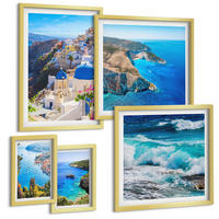 BILDER SET 5er Set - 50x50 cm & 20x30 cm & 40x60 cm Goldrahmen - Griechische Ansichten von Santorin Oia - Goldfarben, Kunststoff (40/60cm) - TULUP