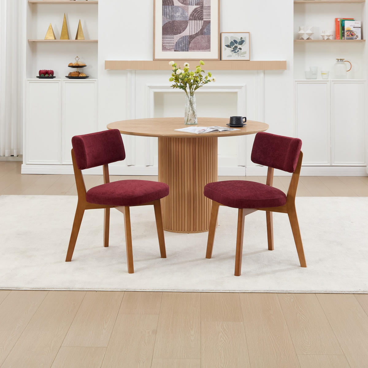 STÜHLE 2er-Set Esszimmerstuhl,Massivholz,Leinenstoff,Rotwein - Rot, Textil (47/77/54.5cm) - LVHOM