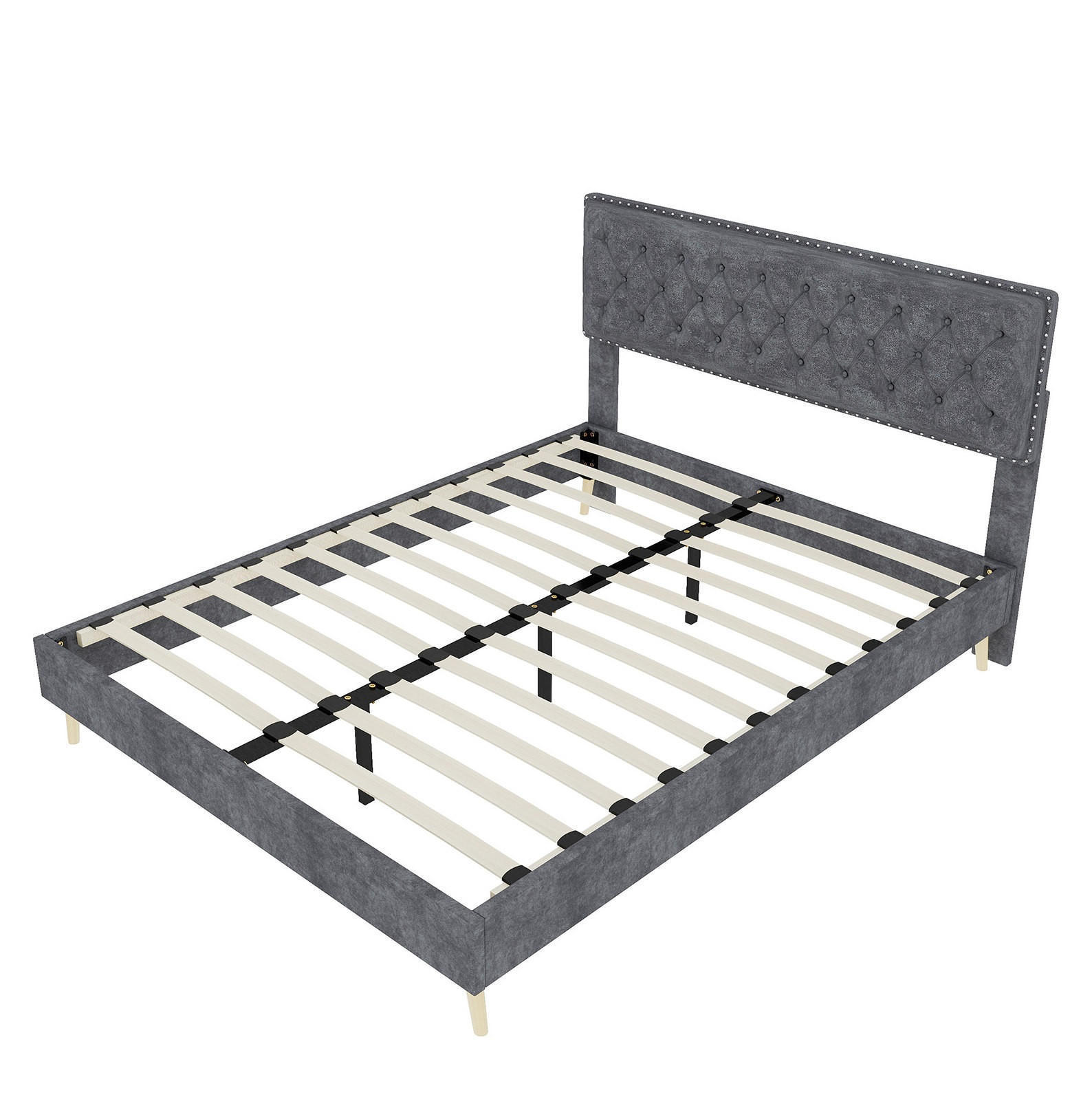 POLSTERBETT 160/200 cm mit Matratze, hohem Kopfteil und Stauraum unter dem Bett, Grau - Grau, Textil (160/200cm) - Redom