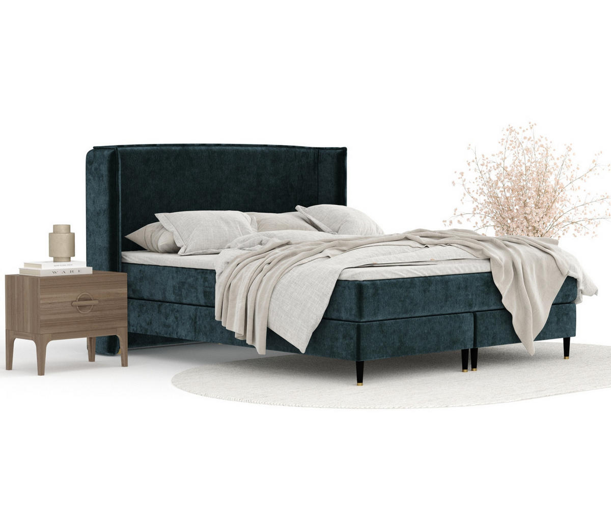 KONTINENTALBETT Ardis Dunkelgrün 200/200 cm mit Matratze und Topper - Dunkelgrün/Schwarz, Holz/Holzwerkstoff (200/200cm) - Maison de Reve
