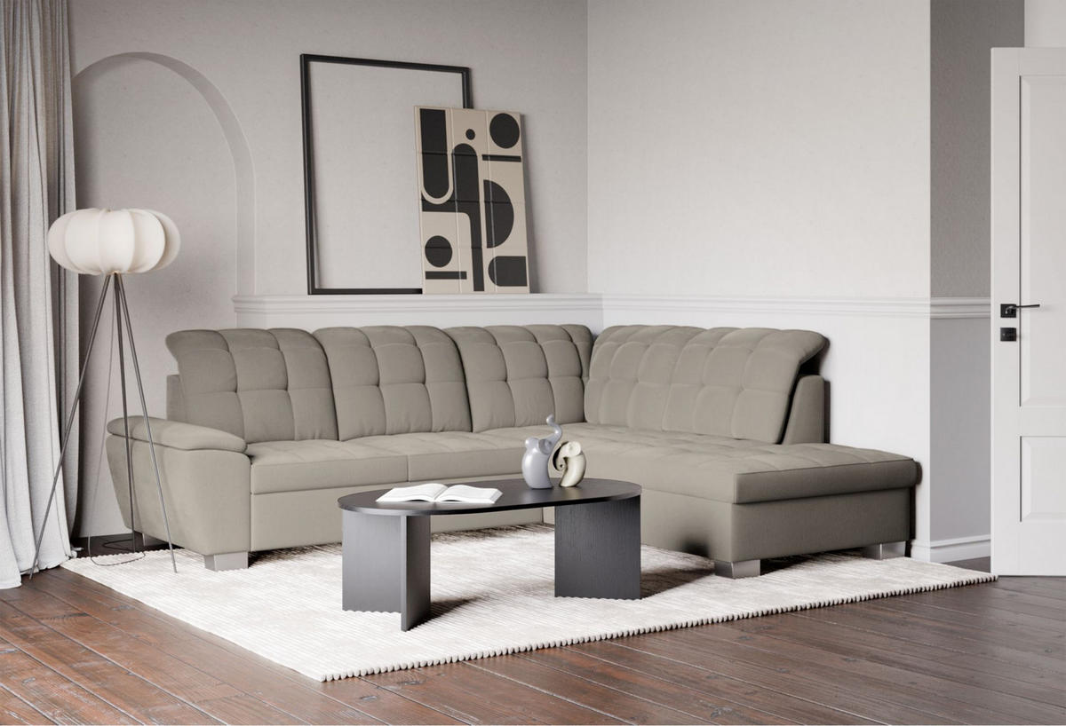 ECKSOFA Jamaal Taupe rechtsseitig - Taupe/Schwarz, Textil (212/258cm) - Selsey