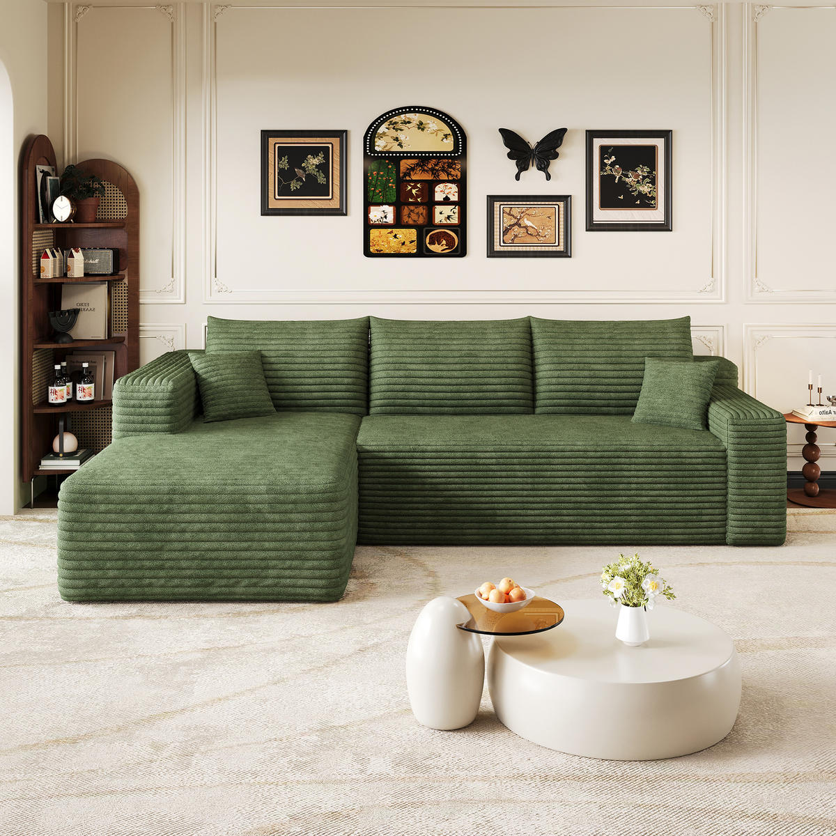 ECKSOFA Cord Grün ohne Montage - Grün, Textil (241/151cm) - WISHDOR