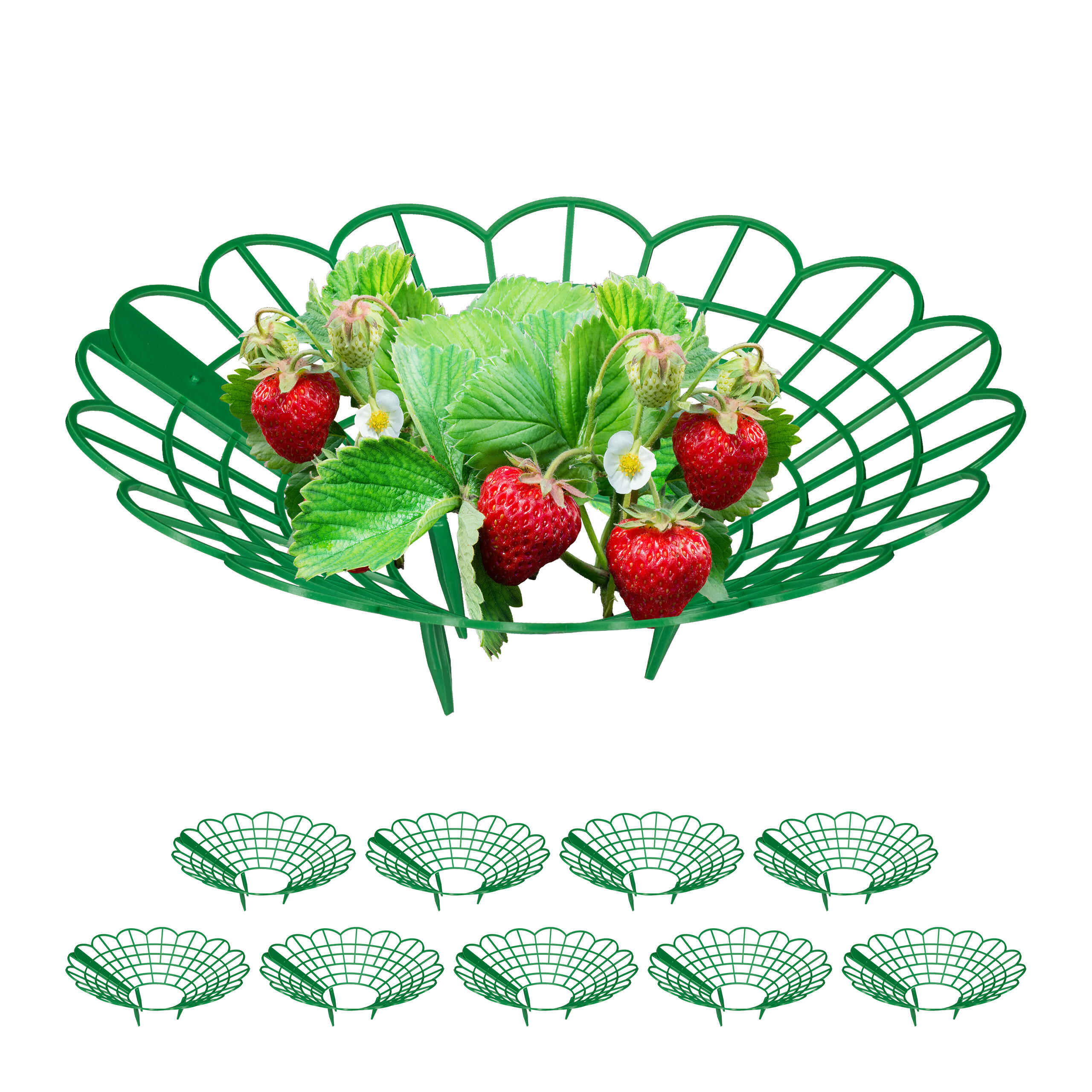 ERDBEERREIFER Grün 10er-Pack Kunststoff - Grün, Kunststoff (30/10/30cm) - Relaxdays