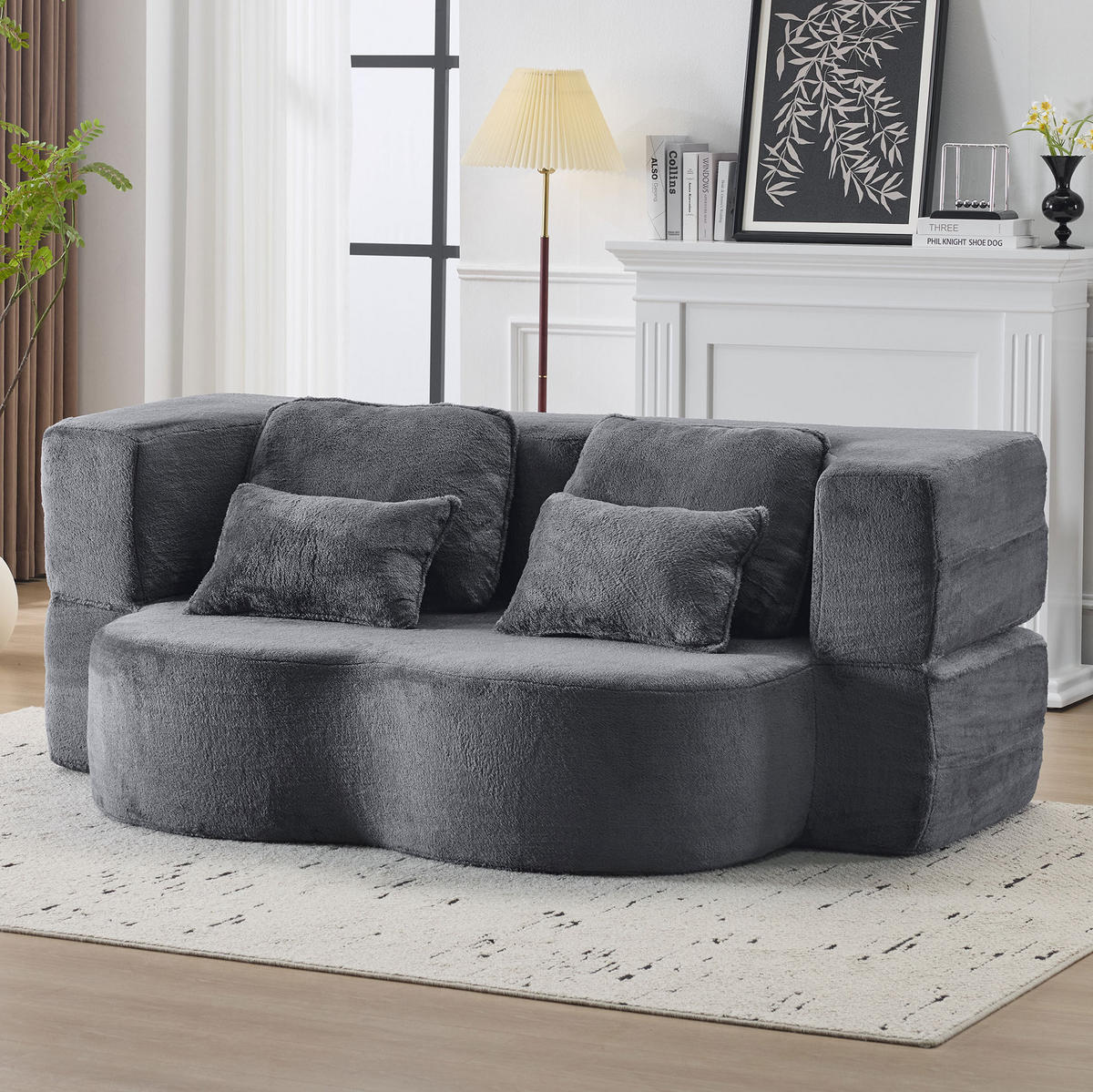 BODENSCHLAFSOFA faltbar Blau Grey mit 4 Kissen - Blau, Kunststoff (60/76/198cm) - Meubliv
