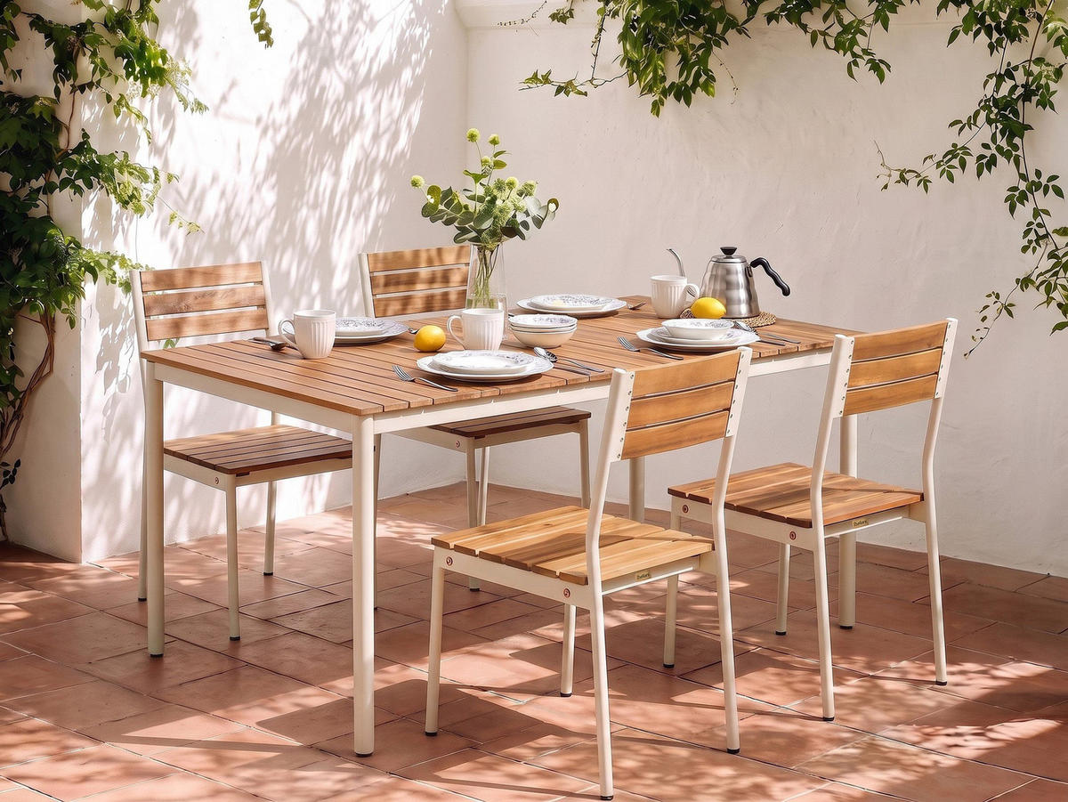 GARTENMÖBEL-SET 4-Sitzer Akazienholz Braun Corricella - Creme, Holz - Beliani