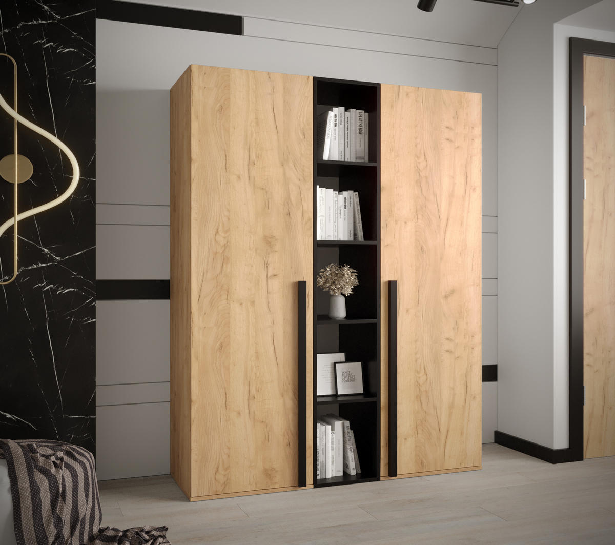 GARDEROBENSCHRANK 130/184/42 - Eichefarben/Schwarz, Holz/Kunststoff (130/184/42cm) - MÖBEL KRYSPOL
