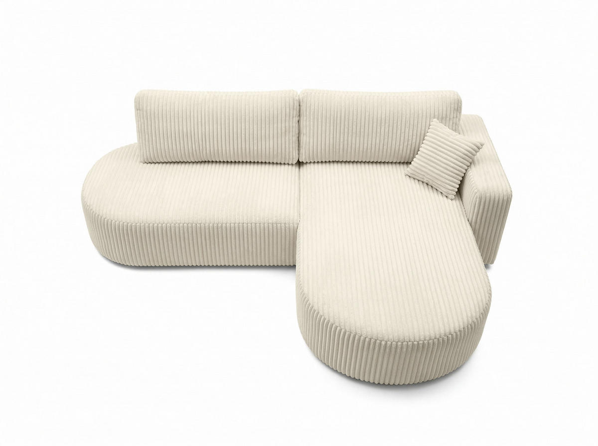 ECKSOFA Mit Schlaffunktion Und Bettkasten, Cordstoff Tilia, Ecru, Rechts, ROUND ONE OPEN XL - Ecru, Holz (262/175cm) - Kaiser Möbel