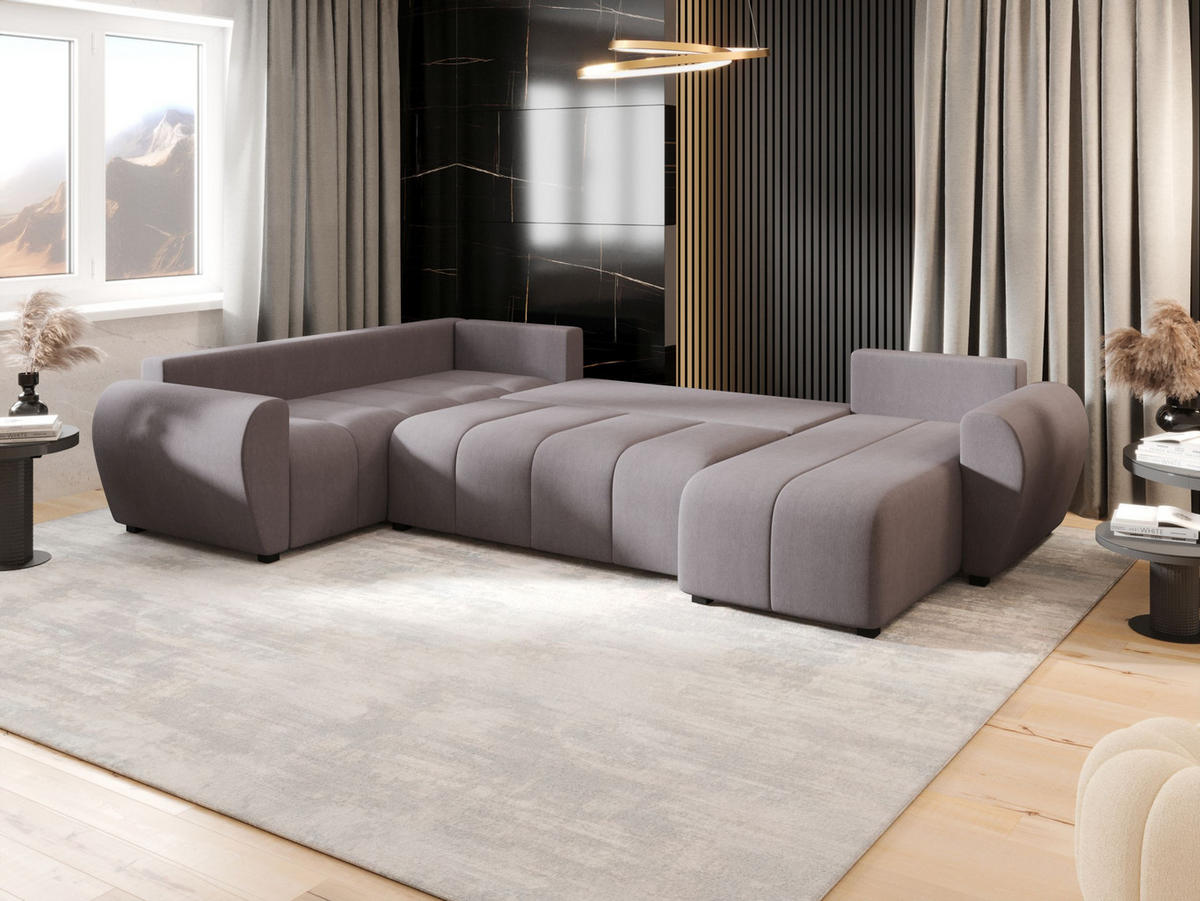 WOHNLANDSCHAFT MOLISA U PLUS Cosmic 160 Rechts mit Schlaffunktion - Grau, Textil (303/82/208cm) - Bedante