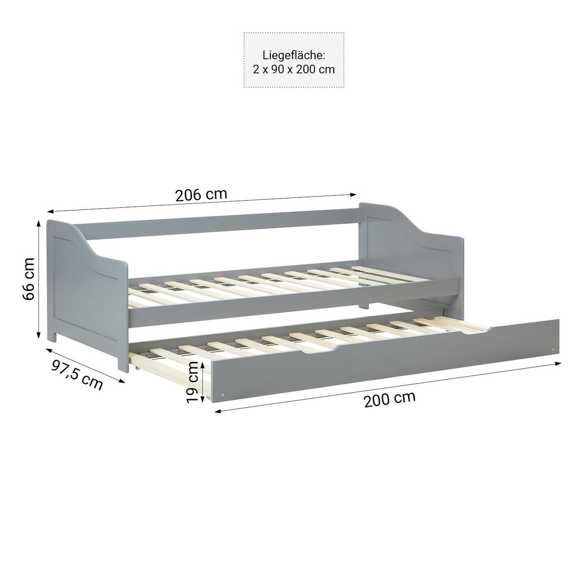 KINDERBETT ausziehbar 90/200 cm Grau - Grau, Holz (90/200cm) - Homestyle4u