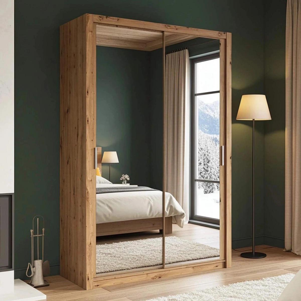 SCHIEBETÜRENSCHRANK Tamiza 150/215/62 mit Spiegel - Silberfarben/Eiche Artisan, Holzwerkstoff/Kunststoff (150/215/62cm) - Ravio