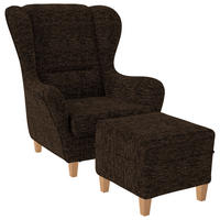 OHRENSESSEL Sofia, Relaxsessel mit Hocker | Design Vienna Mocca - Nussbaumfarben, Textil (92/68/95cm) - Supellex