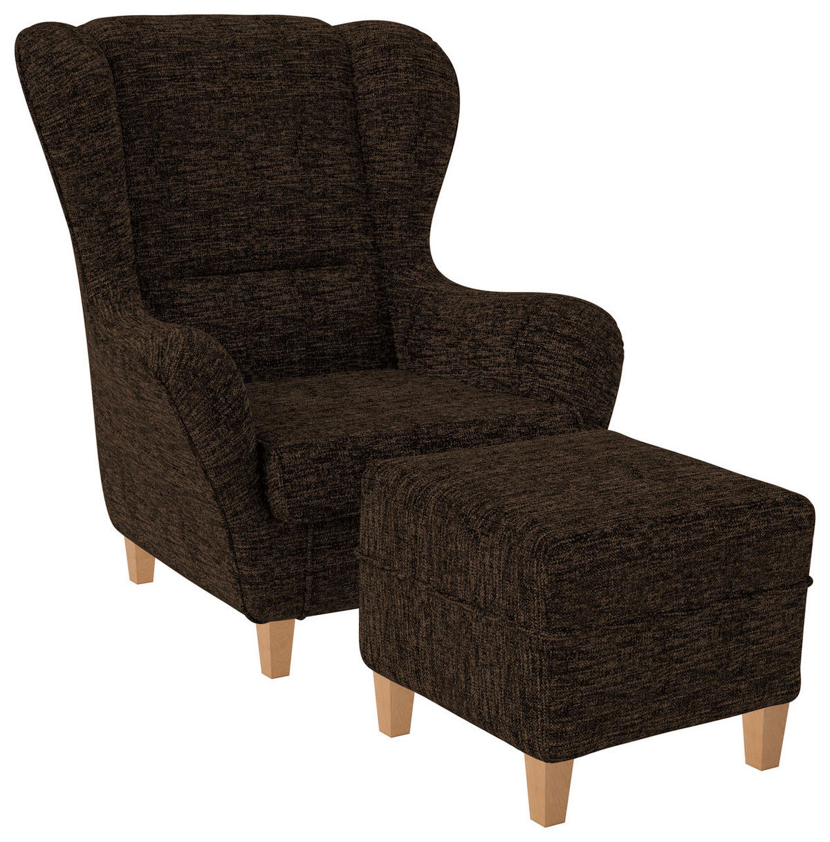 OHRENSESSEL Sofia, Relaxsessel mit Hocker | Design Vienna Mocca - Nussbaumfarben, Textil (92/68/95cm) - Supellex