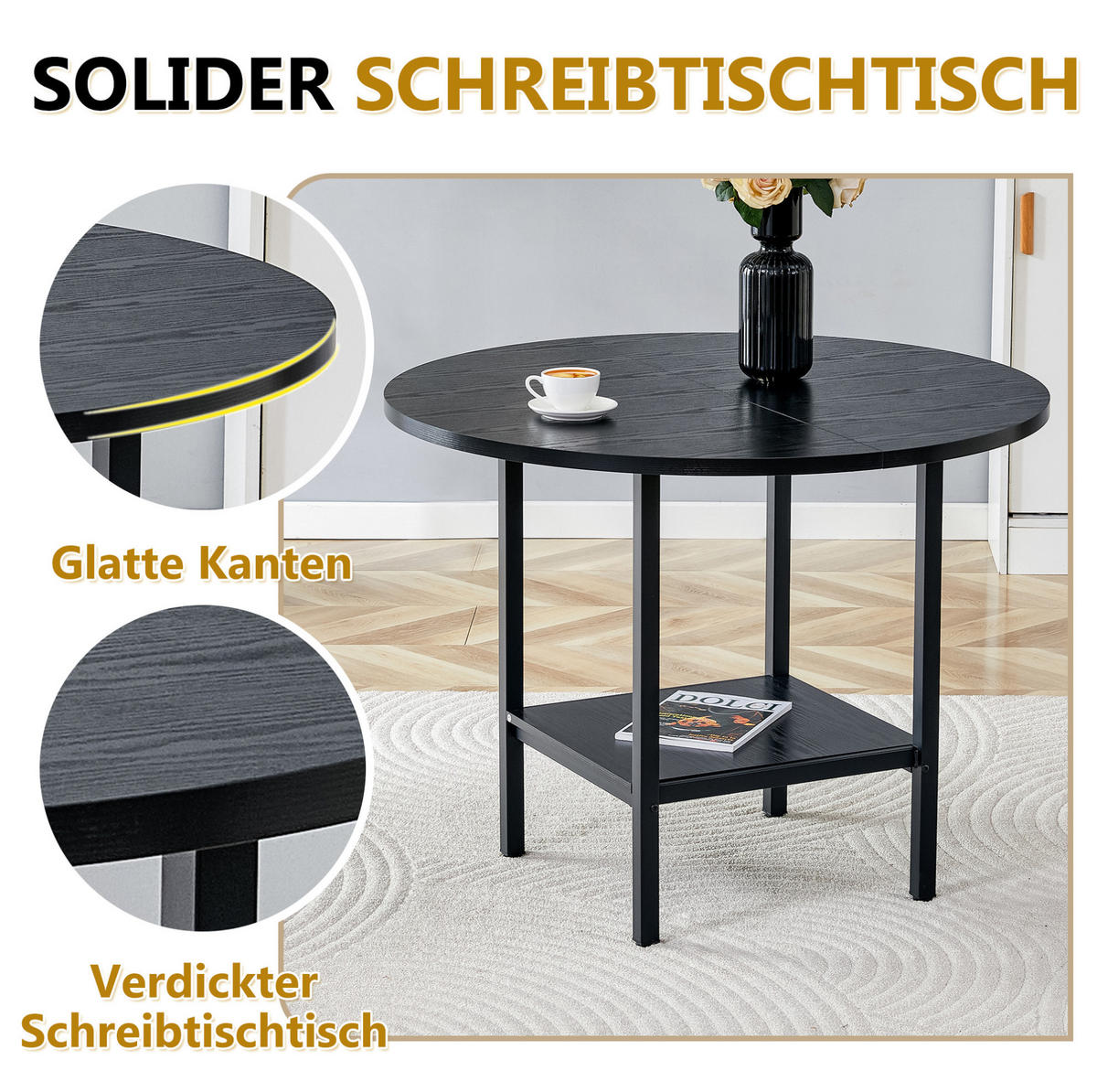 ESSTISCH 100/100/77 cm Schwarz aus MDF und Metall mit Stauraumregal - Schwarz, Holzwerkstoff (100/100/77cm) - OKMYHOME