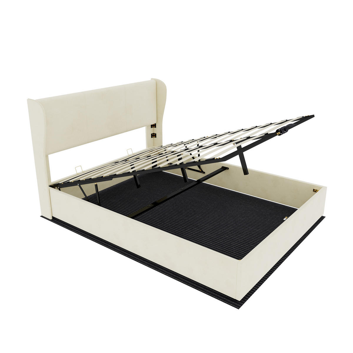 POLSTERBETT 140/200 mit hydraulischem Bettkasten, hohem Unterbau und gepolstertem Kopfteil in Beige - Beige, Holzwerkstoff/Textil (140/200cm) - EVRYAE