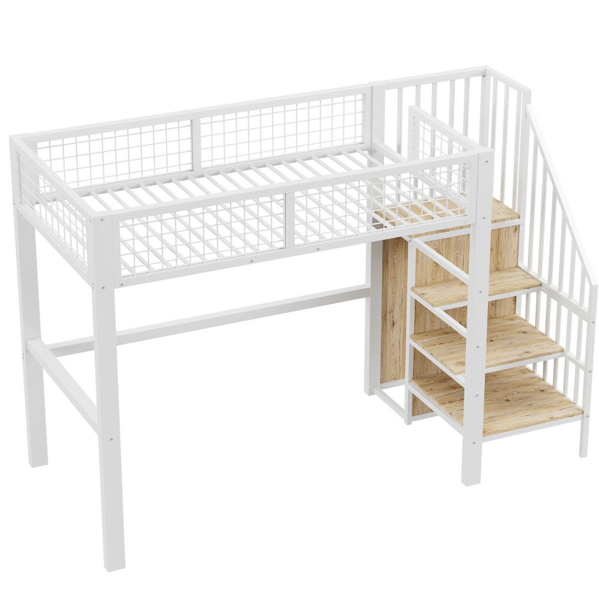 HOCHBETT 90/200 cm in Weiß mit Leiter und Kleiderschrank - Weiß, Metall (90/200cm) - Flora Grace