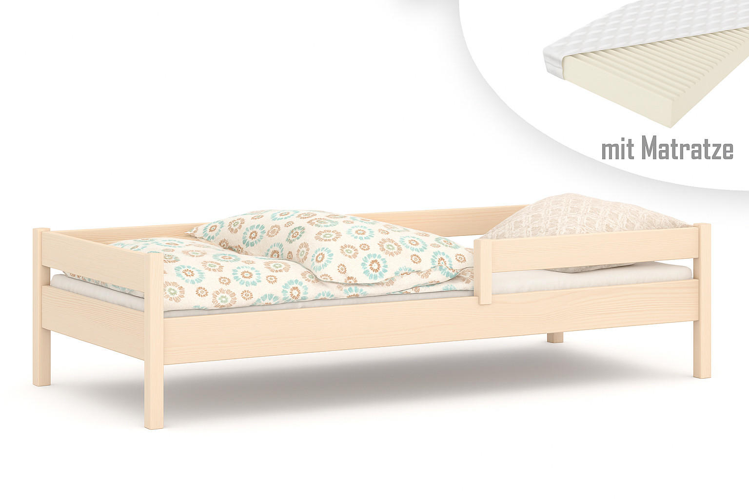 KINDERBETT Mix 160x80 naturweiß mit Matratze - Weiß, Holzwerkstoff (80/160cm) - LUKDOM