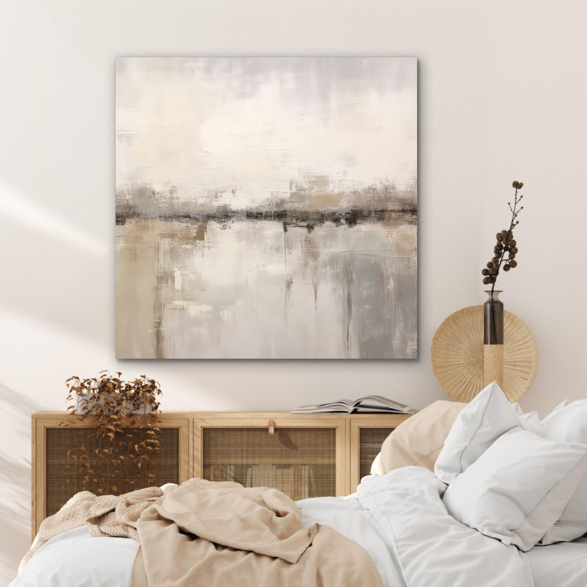 KOVOVÝ OBRAZ Moderné umenie - Abstraktné - Béžové 90x90 cm - béžová, kov (90/90cm) - MuchoWow