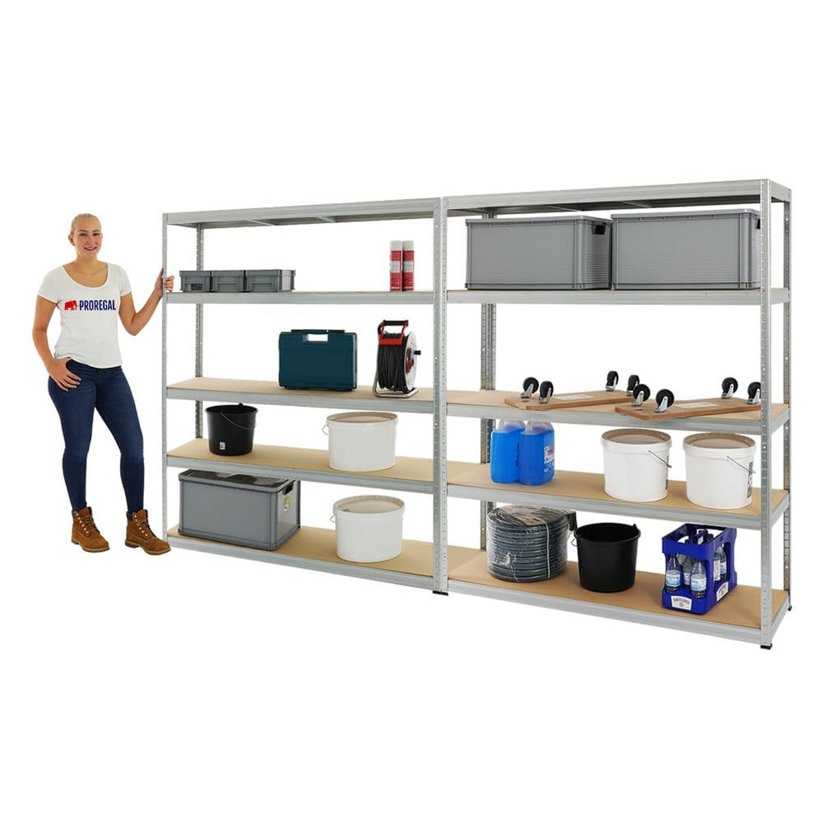 SCHWERLASTREGAL Giant Elephant 2er-Set mit 2x 180x150x45 cm Fachlast 200 kg Verzinkt - Silberfarben, Metall (300/180/45cm) - PROREGAL