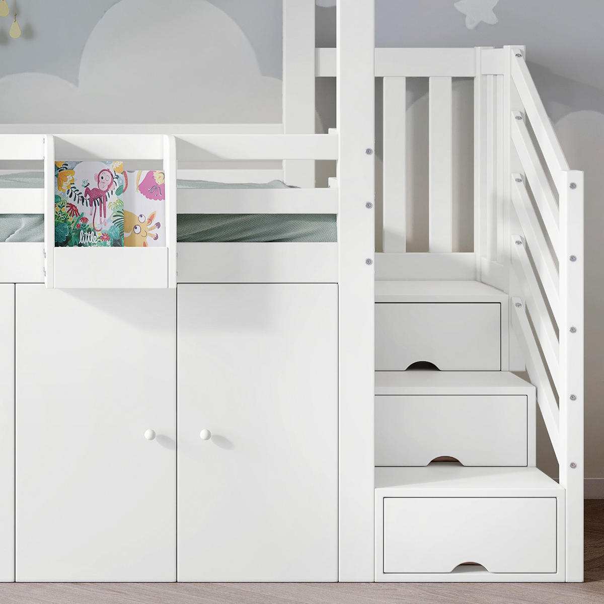 HAUSBETT 90/200 cm Weiß, Grün - Weiß/Grün, Holz/Holzwerkstoff - Raumix