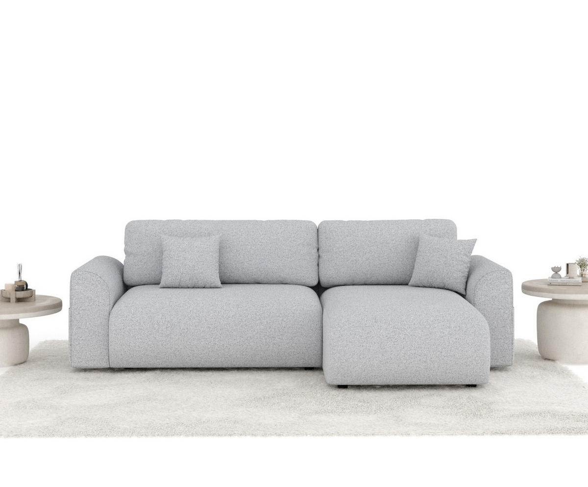 ECKSOFA MIT SCHLAFFUNKTION Bodega Hellgrau Webstoff - Hellgrau/Schwarz, Holz/Holzwerkstoff (235/138cm) - Maison de Reve