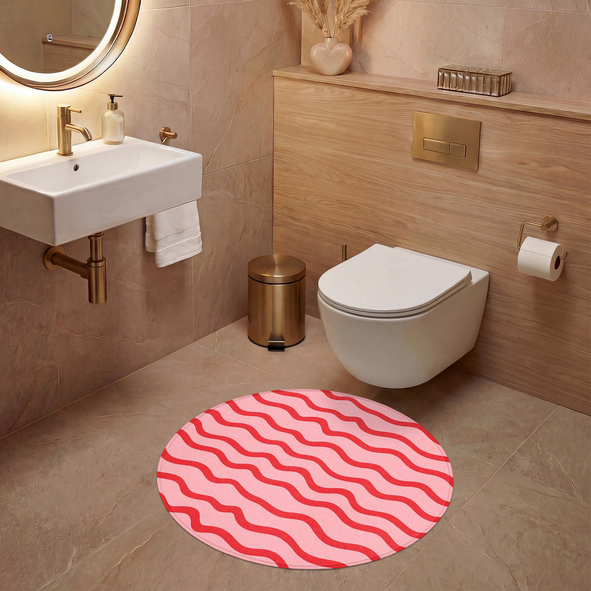 WC-VORLEGER Verspielt - Muster - Rot Toilettenteppich 70x70 cm - Rosa, Kunststoff/Textil (70/1cm) - OnlyWow