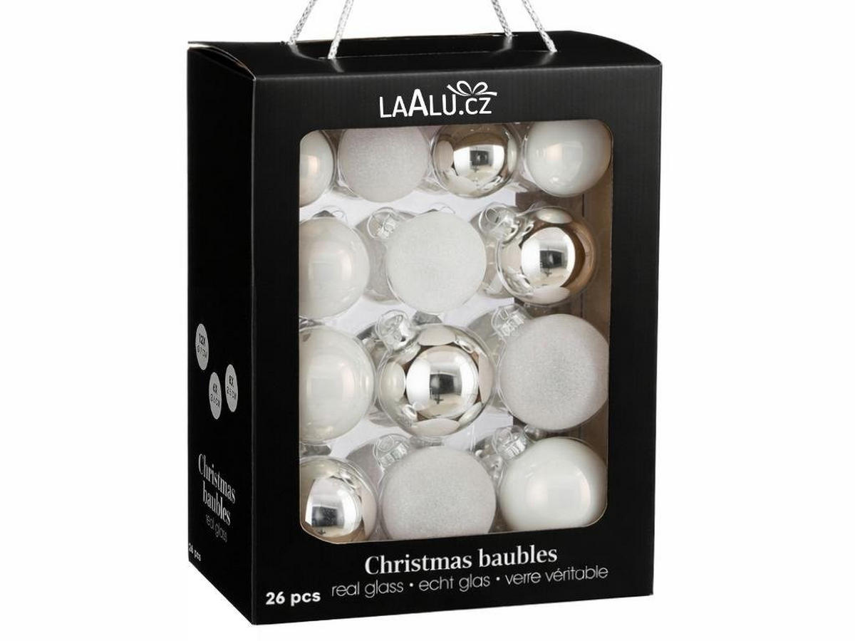 WEIHNACHTSKUGEL-SET silber 26 Stück, 7 cm, Glas - Silberfarben, Glas (30/30/50cm) - LAALU