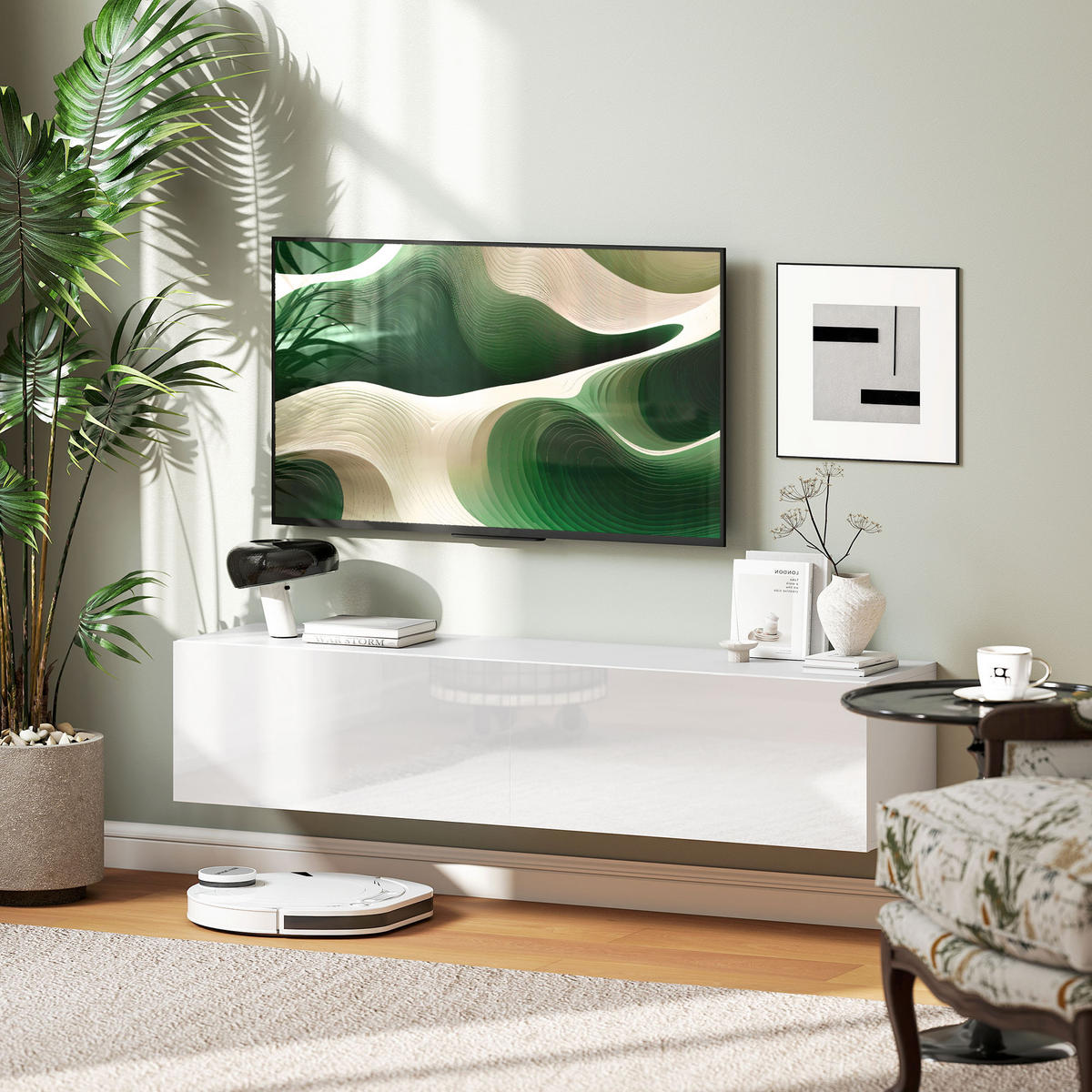 TV Schrank hängend 140 cm TV Board für Fernseher bis zu 65 Zoll mit Stauraum - Weiß, Holzwerkstoff (33/29.8/140cm) - HOMCOM