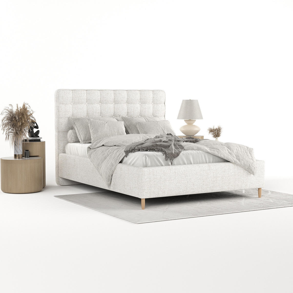 POLSTERBETT Paloma 120/200 cm Creme im Neve Stoff - Creme/Naturfarben, Holz/Holzwerkstoff (120/200cm) - AltaBeds