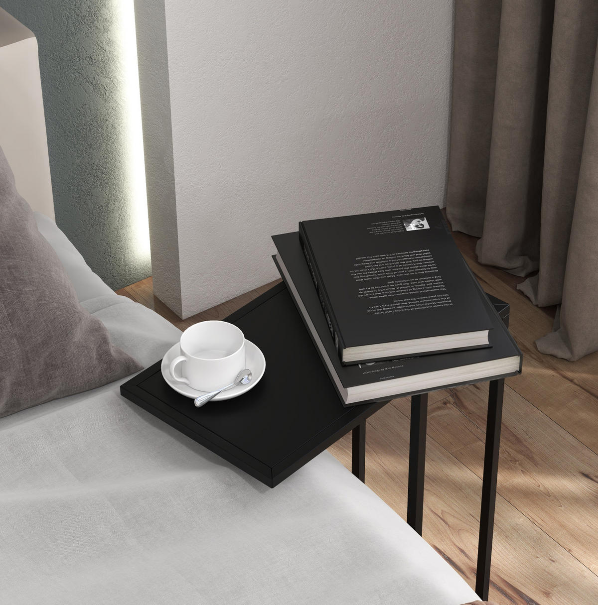 BEISTELLTISCH aus Stahl 46x26x60 cm Schwarz in C-Form, mit platzsparendem Design und stabiler Konstruktion - Schwarz, Metall (26/46/60cm) - Modfu