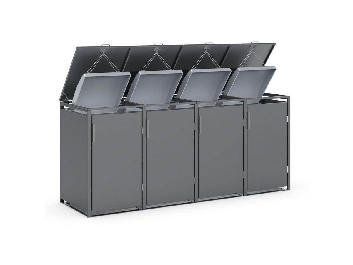 MÜLLTONNENBOX 4er, 265x80x116cm, Stahl, anthrazit - Grau, Kunststoff (80/175/120cm) - Plats Outdoor solution