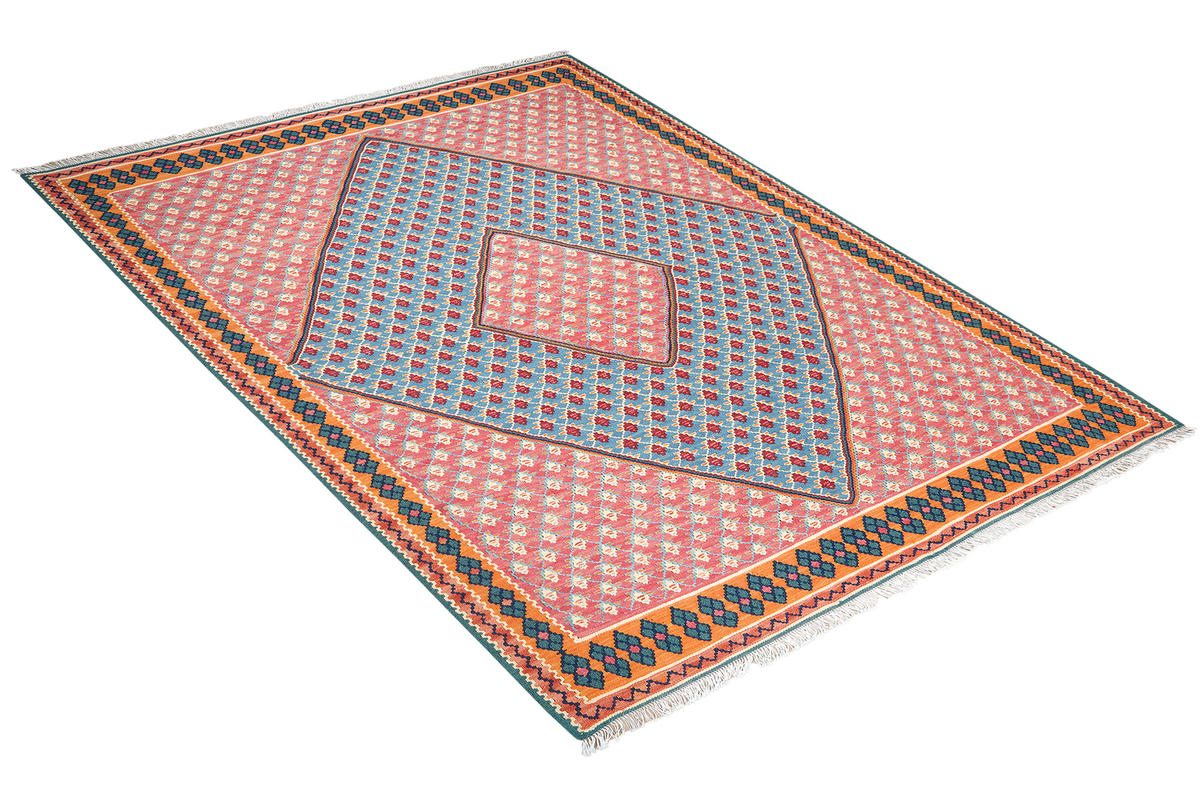 HANDWEBTEPPICH Kelim Senneh Blau 191/160 cm Schurwolle - Blau, Textil (160/191cm) - Looma