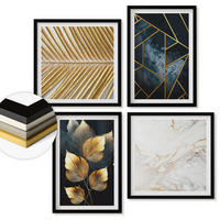 WANDBILDER 4er-Set - 50x50 cm & 40x60 cm Schwarzer Rahmen - Moderne Pflanzenmuster - Schwarz, Kunststoff (50/50cm) - ArtPrintCave