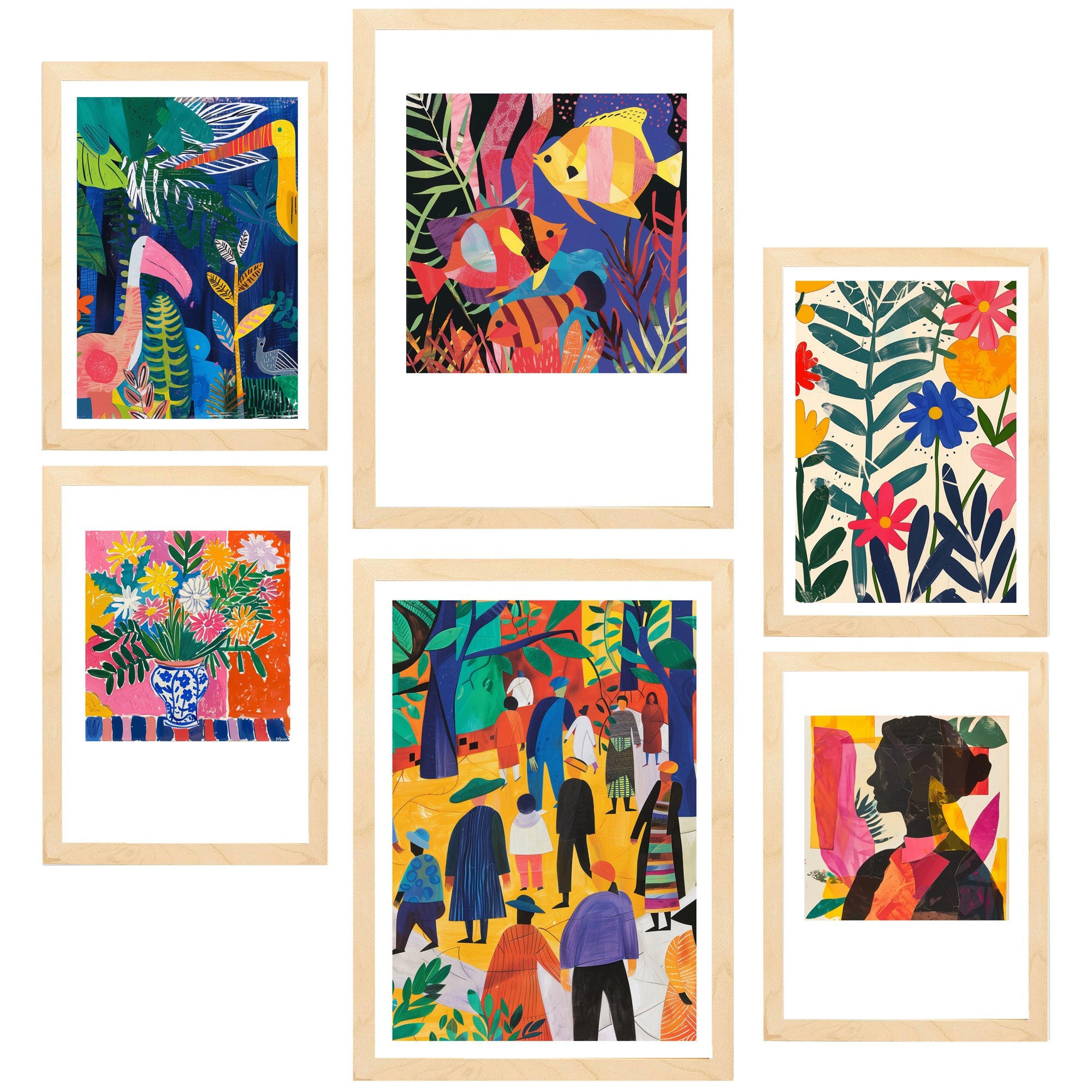 POSTER Set Mit 6 Farbenfroher Fauvismus Von Matisse A3 & A4 Rahmen Aus Hellem Holz - Beige, Papier (29/3cm) - Nacnic