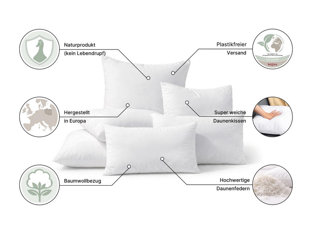 DAUNENKISSEN PublikSoft 50/50 cm - Weiß, Naturmaterialien/Textil (50/50cm) - beties Heimtextil