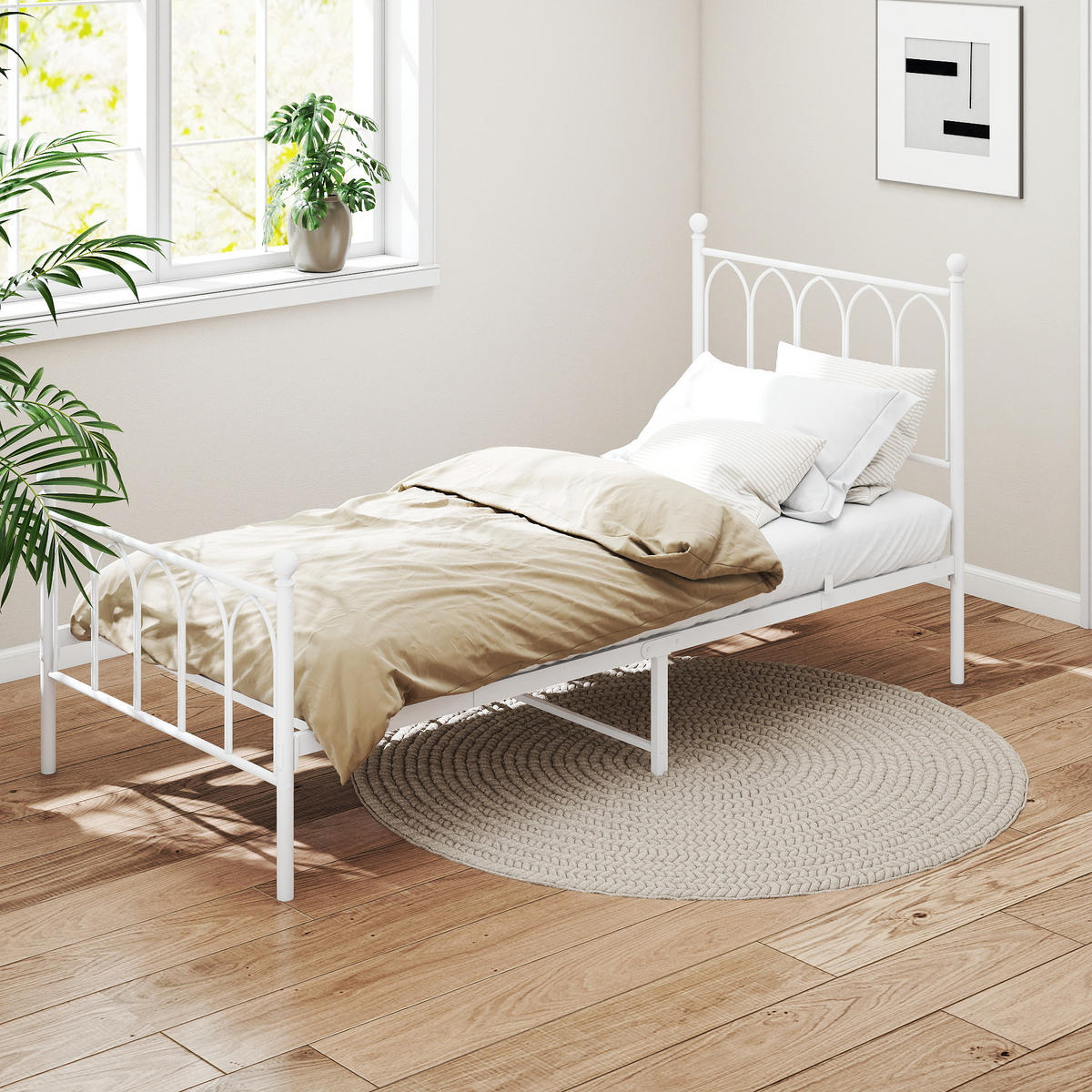 EINZELBETT 90/200 cm Weiß Bettgestell aus Metall - Weiß, Metall (90/200cm) - OKWISH