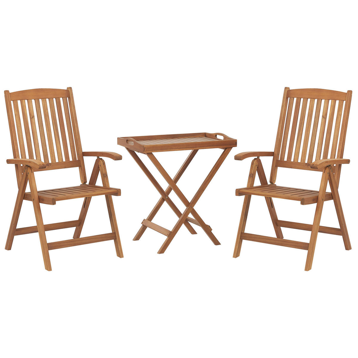 BALKONSET 2-Sitzer Akazienholz hellbraun verstellbar Auflagen cremeweiß Java - Hellbraun/Weiß, Holz/Textil - Beliani