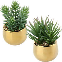 KUNSTPFLANZEN-SET 2-teilig Keramiktopf Gold - Goldfarben, Keramik (12.4cm)
