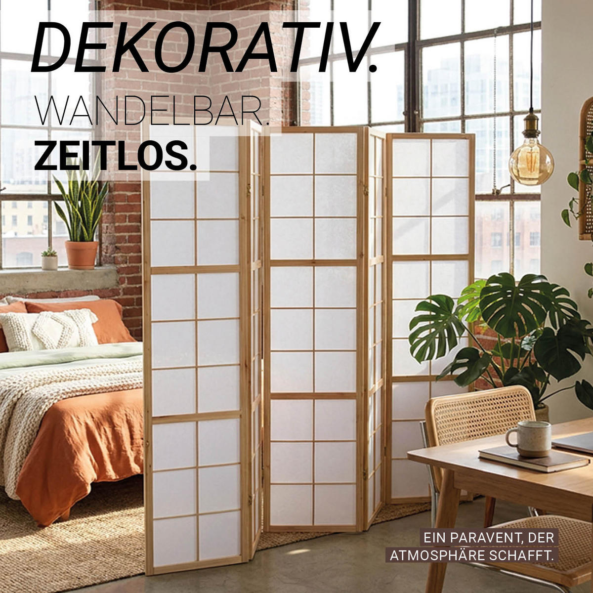 PARAVENT 5-tlg. 220/175 cm Braun Shoji - Braun, Holz (220/175/2cm) - Homestyle4u