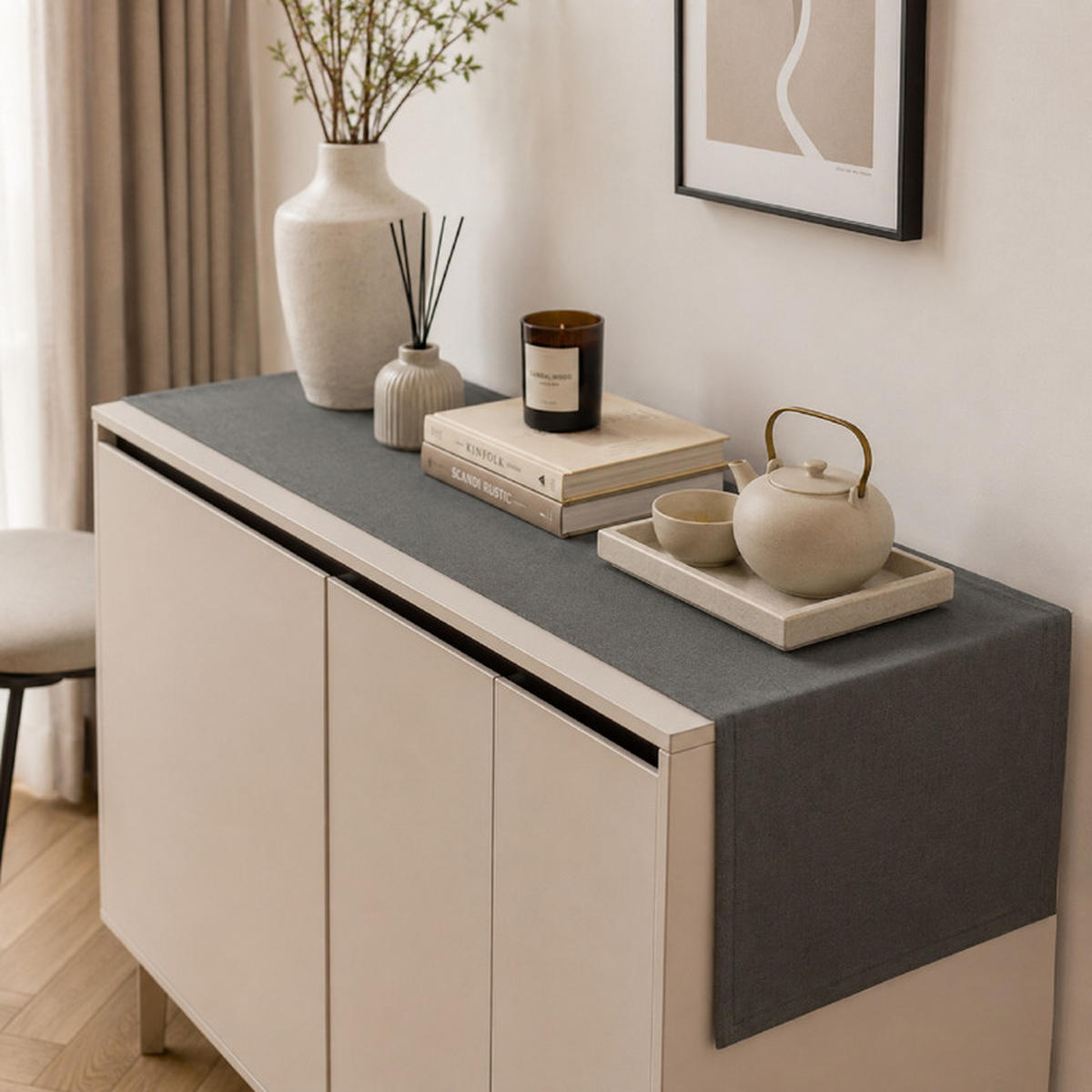 TISCHLÄUFER Dunkelgrau 30x120cm Leinenoptik, wasserabweisend & waschbar, moderne Tischdekoration - Dunkelblau, Textil (30/120cm) - SHOPENTRA