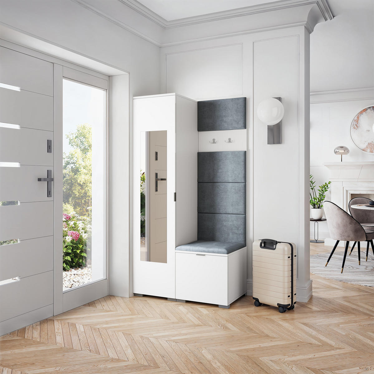 GARDEROBENSCHRANK VIRA 95/181/51 cm Modern Garderobe-Set Weiß - Weiß/Grau, Holzwerkstoff (95/181/51cm) - MASSENO