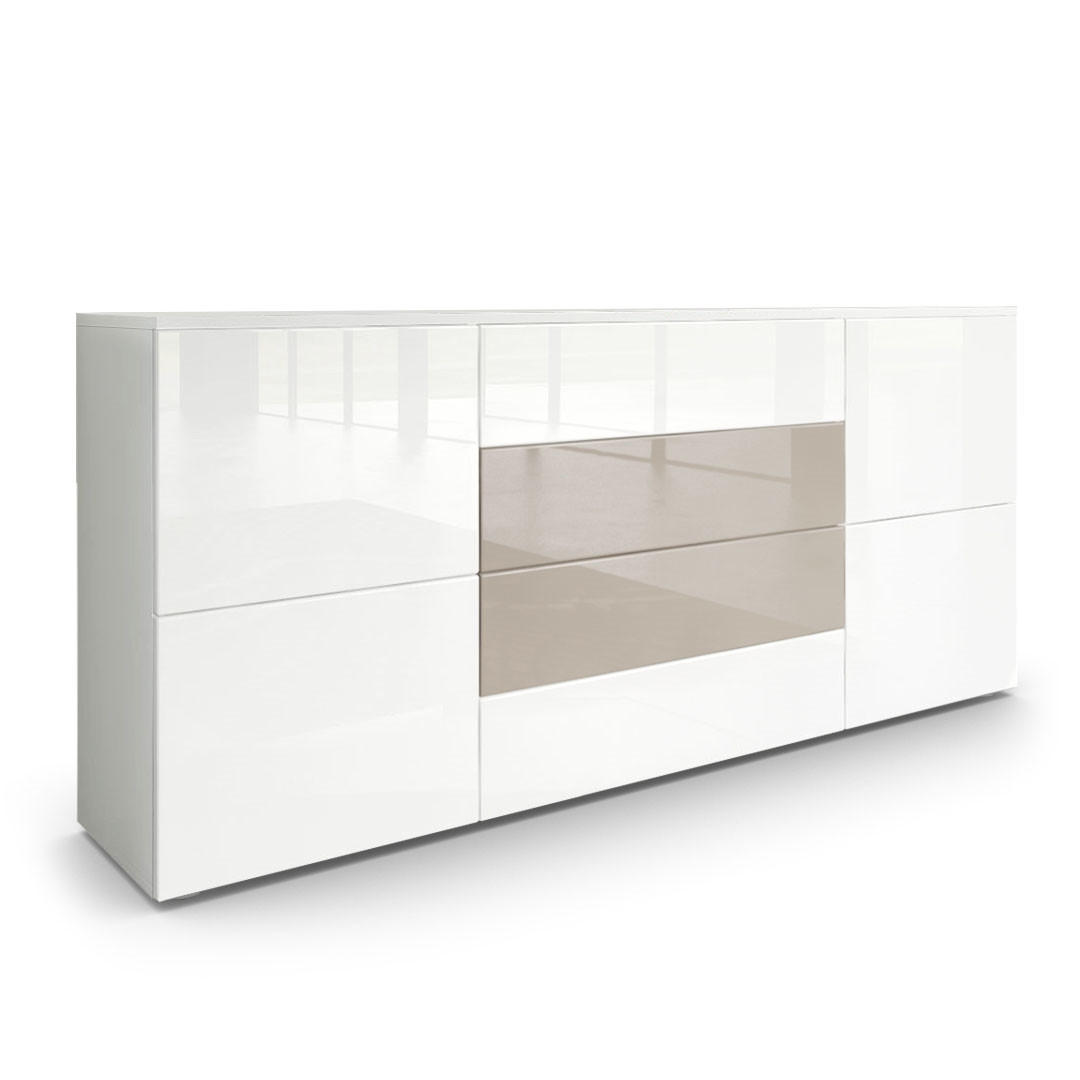 Vladon Sideboard Weiß Hochglanz, Beige 166x72x35 cm