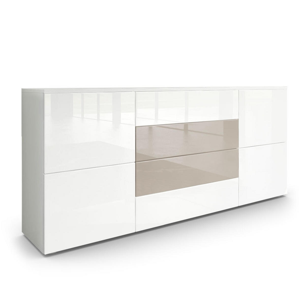 SIDEBOARD Rova Weiß Hochglanz / Sandgrau Hochglanz - Weiß Hochglanz, Holzwerkstoff (166/72/35cm) - Vladon