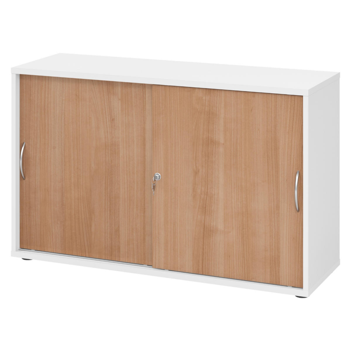 SCHIEBETÜRENSCHRANK - 2 Ordnerhöhen 40/120/74,8 cm in Weiß/Nussbaumfarben Bogengriff (Metall) - Nussbaumfarben/Weiß, Holzwerkstoff (120/74.8/40cm) - bümö