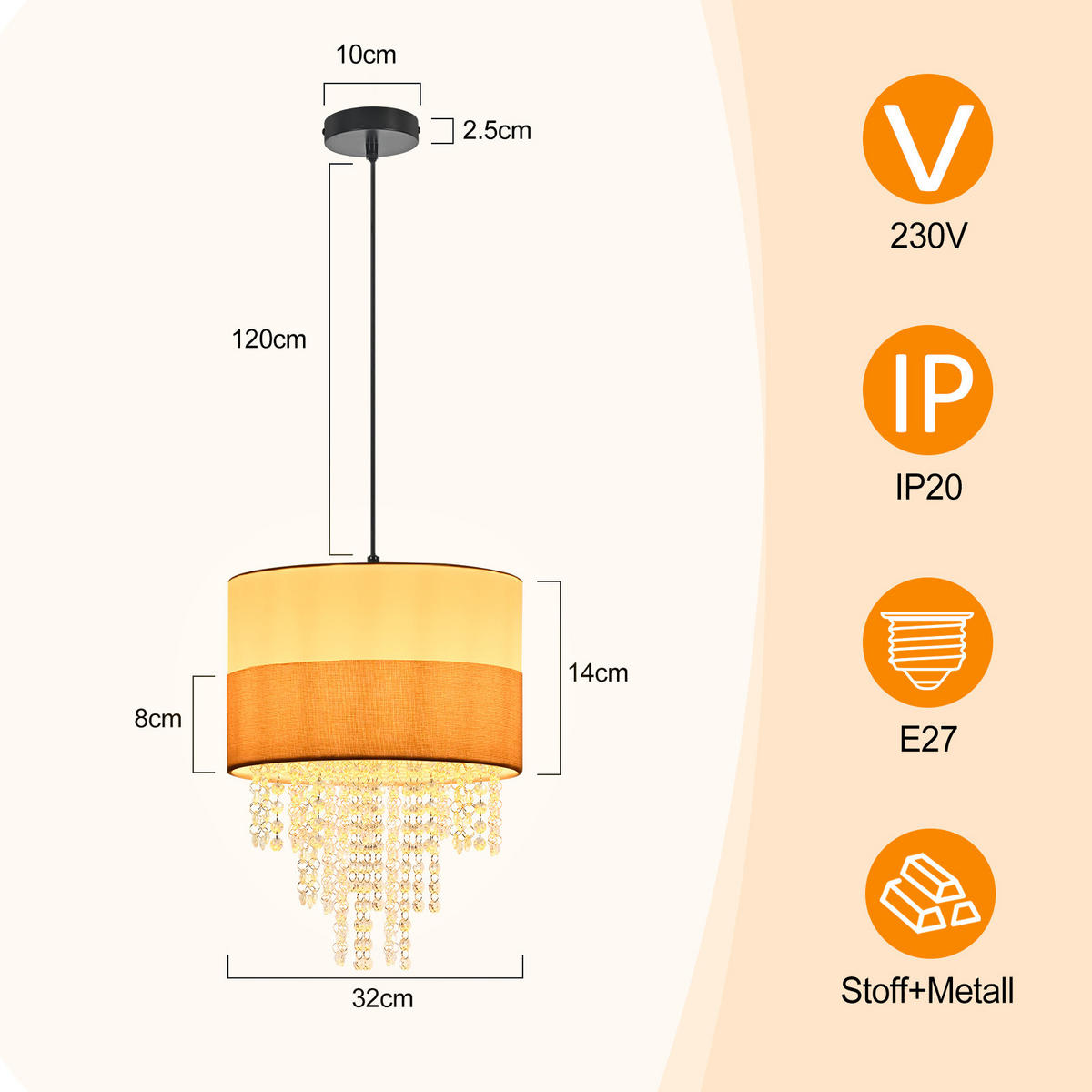 PENDELLEUCHTE Hazel 10/32/120 cm - Weiß, Metall (10/32/120cm) - ZMH