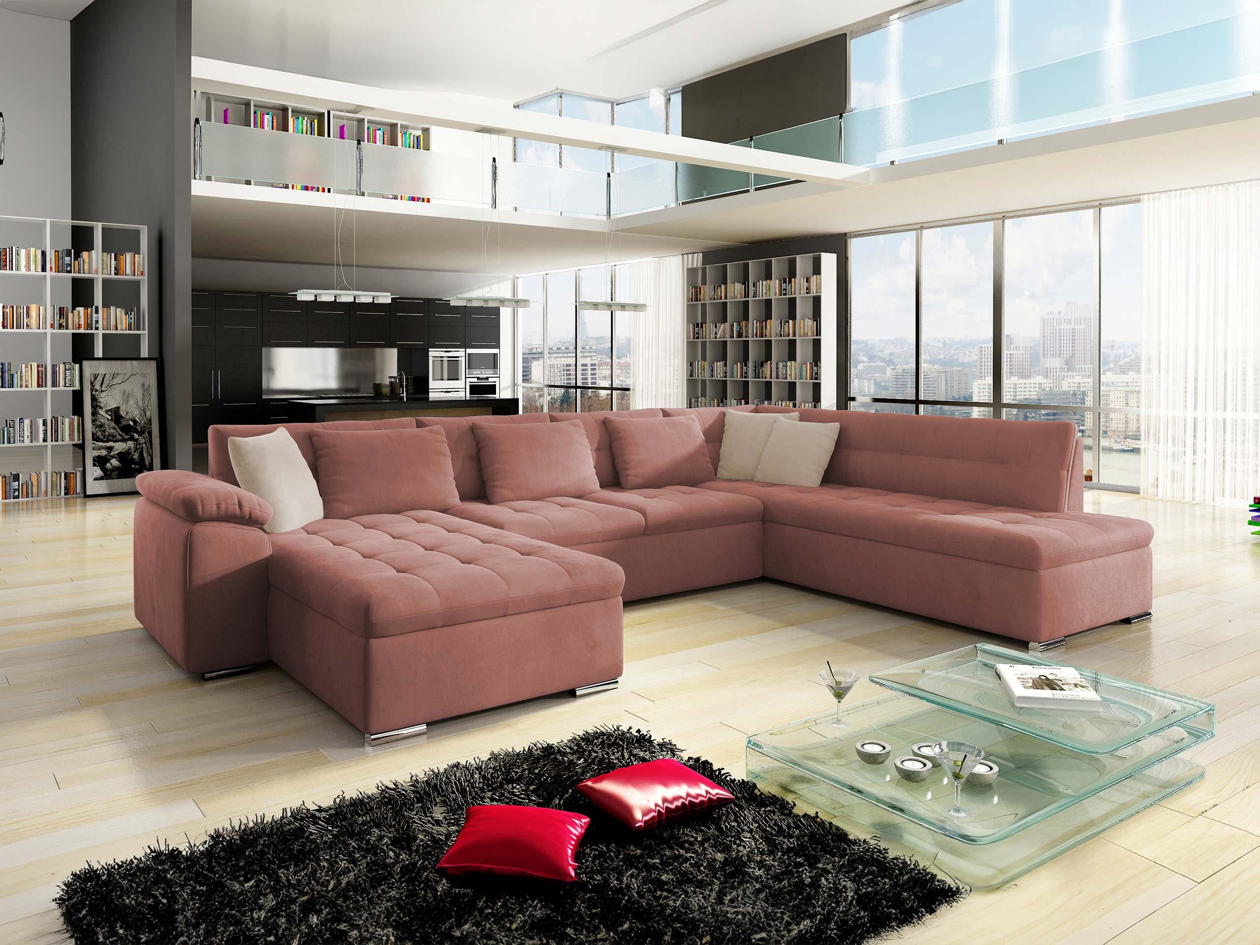 WOHNLANDSCHAFT Niko Bis, Seite: Links - Rosa, Holz/Textil (348/76/205cm) - MIRJAN24